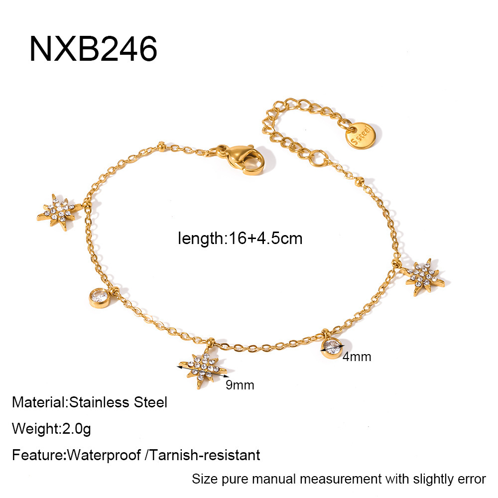 Bracelet Chaîne Pour Femme Simple Series Daily Flower, Forme Géométrique, Acier Inoxydable, Couleur Or, Zircon, Étanche. 