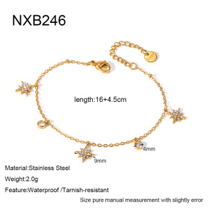 Bracelet Chaîne Pour Femme Simple Series Daily Flower, Forme Géométrique, Acier Inoxydable, Couleur Or, Zircon, Étanche. h5 