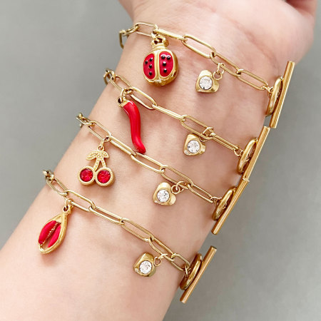 Bracelet à breloques Simple Series Cute Chain Cherry Chili en acier inoxydable étanche couleur or pour femme