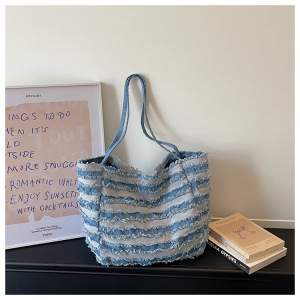 Sacs À Bandoulière Carrés Pour Femmes En Toile Patchwork Unie À Rayures, Style Décontracté h5 Image4