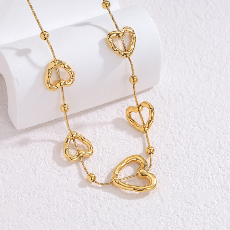 Ensembles De Bijoux Pour Femmes En Acier Inoxydable Doré, Élégants Et En Forme De Cœur, De La Série Romantique Image3