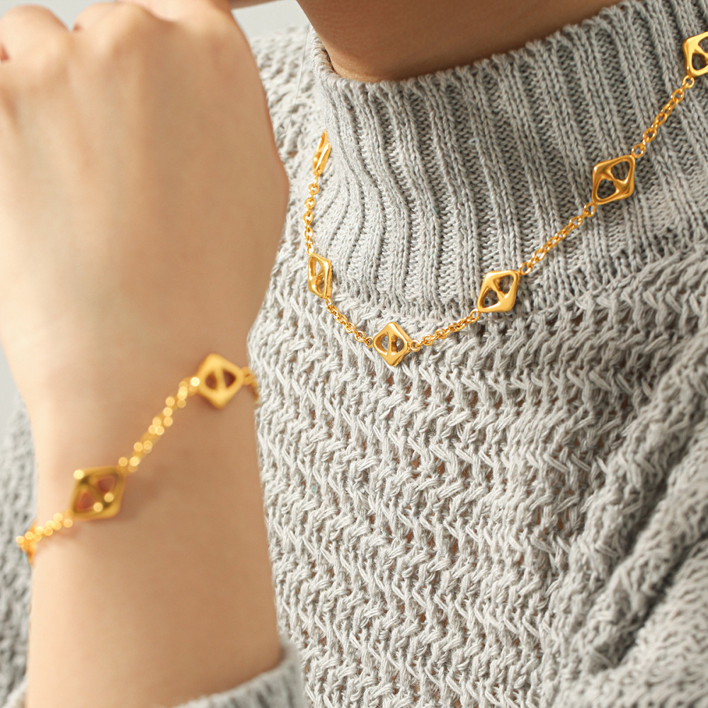 Ensembles De Bijoux Pour Femmes Simple Series Daily Irregular Shape Chain Infinity En Acier Inoxydable Étanche Couleur Or h5Image4