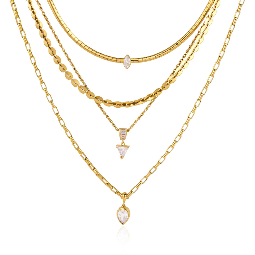 Colliers Pendentifs Pour Femmes En Acier Inoxydable, Couleur Or, Avec Zircon, Forme Géométrique Simple Image5