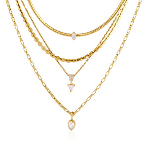 Colliers Pendentifs Pour Femmes En Acier Inoxydable, Couleur Or, Avec Zircon, Forme Géométrique Simple h5 Image5