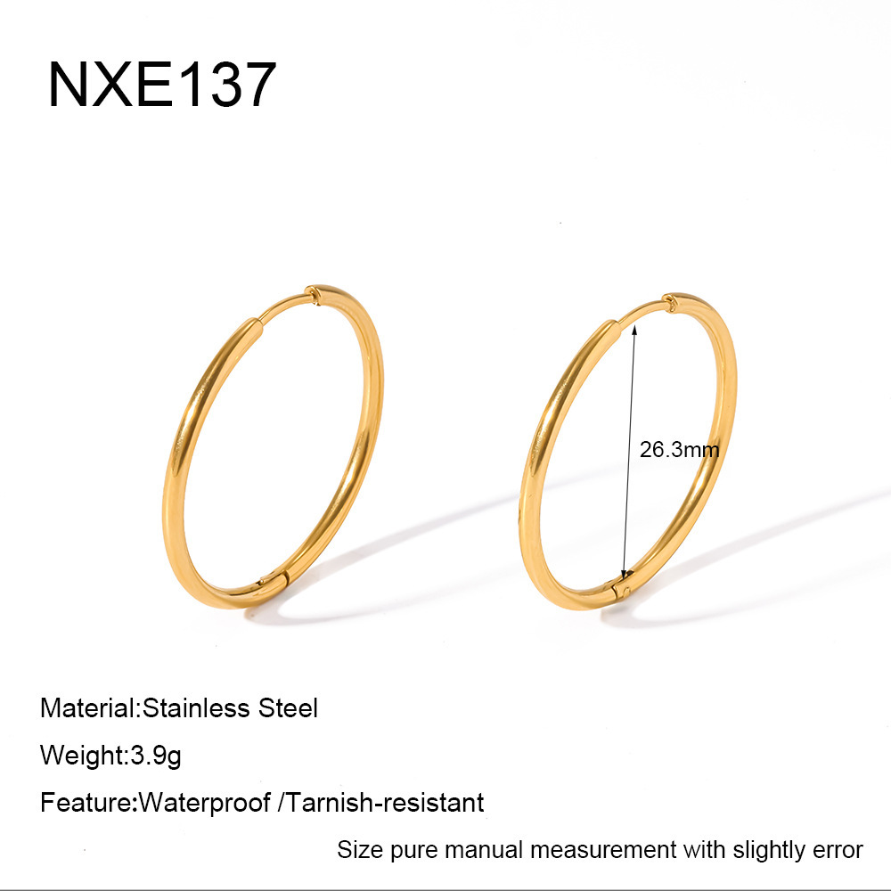 Boucles D'Oreilles Créoles Pour Femmes Simple Series Daily En Acier Inoxydable Étanche Couleur Or