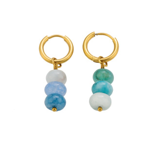 Boucles D'Oreilles Créoles Élégantes En Acier Inoxydable Doré, Ornées De Perles Et De Pierres Naturelles, Collection Simple Series. h5 Image4