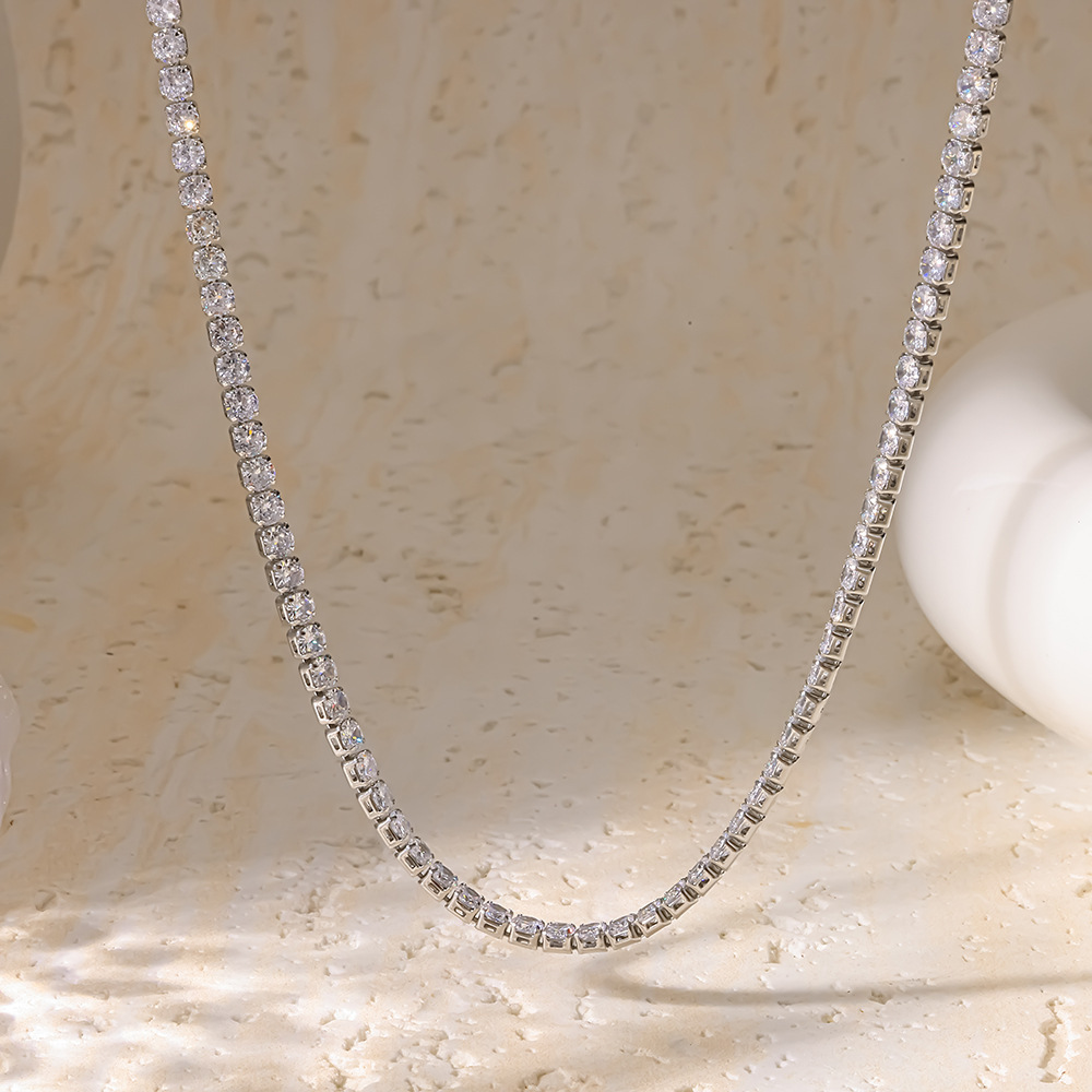 Colliers À Maillons Pour Femmes, En Acier Inoxydable, Couleur Or, Avec Zircon, Forme Géométrique Simple Et Élégante. Image2