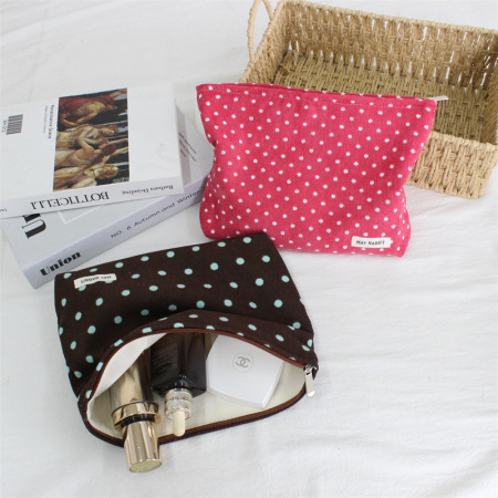 Trousse À Maquillage En Velours Côtelé À Pois, Couleur Unie, Collection Simple Series 2