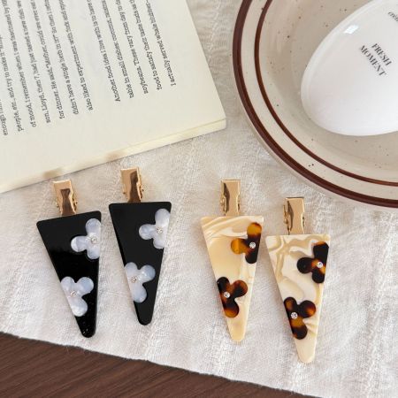 Pinces À Cheveux Triangulaires En Acétate Avec Strass, Élégantes Et À Fleurs Multicolores, De La Série Simple