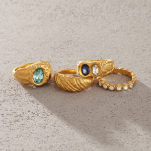 Bagues Pour Femmes En Acier Inoxydable Doré, Style Rétro, Étanches, Serties De Zircon Et Ornées De Pierres Précieuses. Collection Luxueuse. h5 Image3