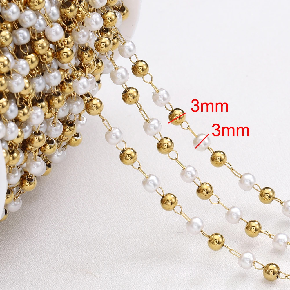 Chaîne De Perles Diy Simple En Acier Inoxydable Imperméable Couleur Or 