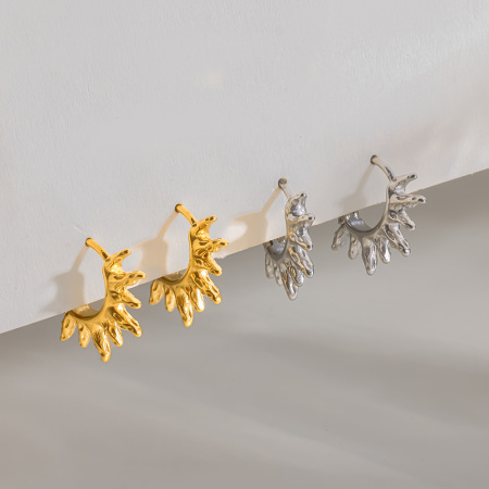 Boucles D'Oreilles Créoles Pour Femmes, Style Géométrique, En Acier Inoxydable, Couleur Or, Collection Simple Series Daily Sun
