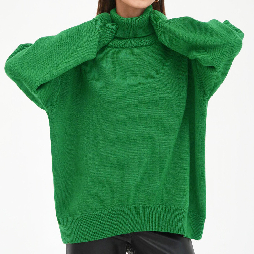 Pull En Maille À Col Roulé En Polyester Uni, Coupe Ample, Basique.