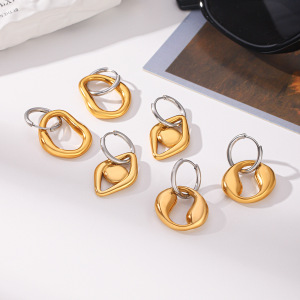 Boucles D'Oreilles Pendantes Pour Femmes, Style Simple, Forme Irrégulière, Couleurs Assorties, En Acier Inoxydable Étanche, Couleur Or. h5 Image4