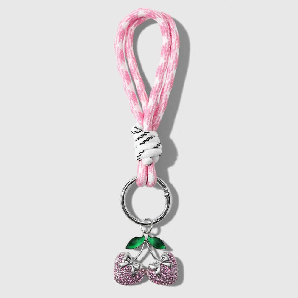 Porte-Clés Luxueux En Alliage, Orné De Strass Et D'Un Nœud Papillon À Pois Cerise. 