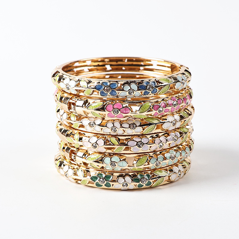 Bracelets Pour Femmes En Alliage Multicolore À Motif Floral Rétro De La Série Romantique Image2