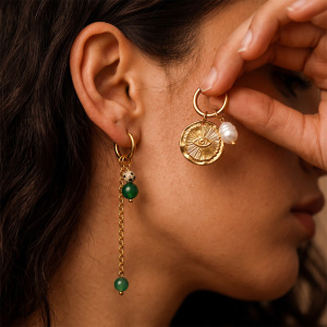 Boucles D'Oreilles Pendantes Pour Femme, Style Rétro Romantique, À Pompons Et Perles, En Acier Inoxydable Étanche, Couleur Or. h5 Image4