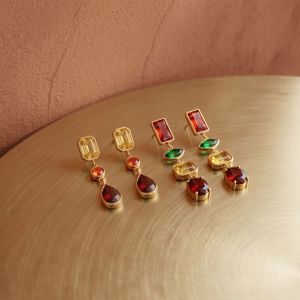 Boucles D'Oreilles Pendantes Pour Femme, Forme Géométrique, Pompon, Acier Inoxydable, Étanches, Couleur Or, Zircon. h5 Image2