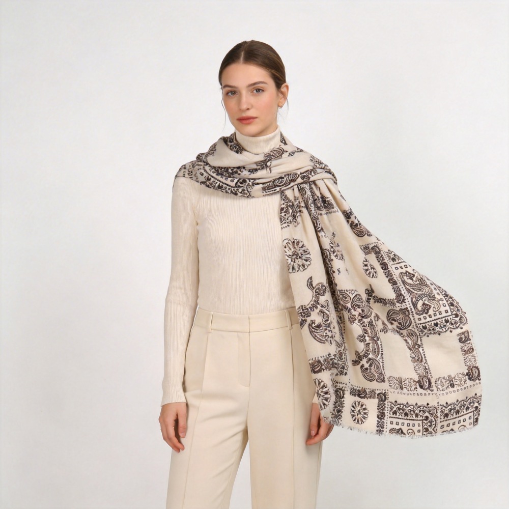 Écharpes D'Hiver En Polyester À Motif Cachemire Uni, Style Bohème, Collection Ethnique Image3