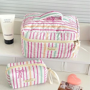 Trousse À Maquillage En Coton Rayé Multicolore Avec Nœud Papillon Pour Femme h5 Image2