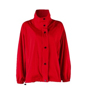Veste Rouge Décontractée À Col Roulé, Coupe Ample, À Boutons, Longue Et Coupe-Vent, Séchage Rapide, Couleur Unie. h5 Image4