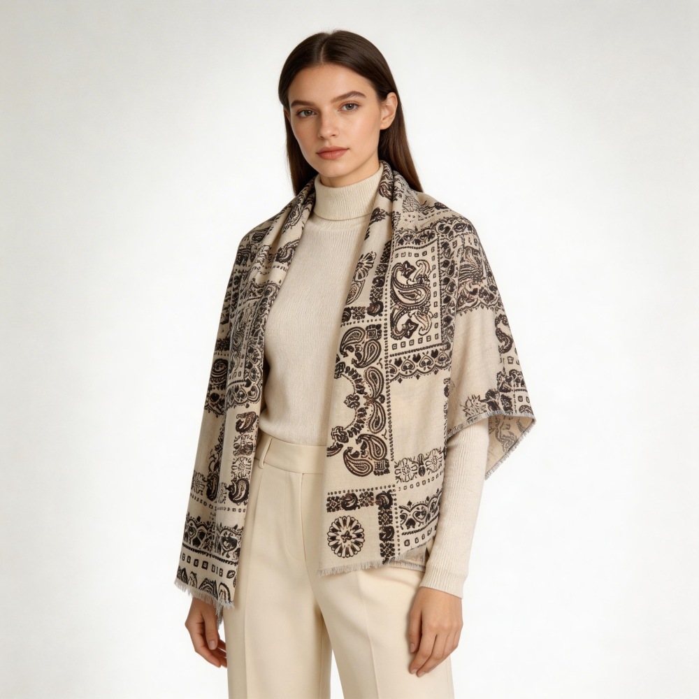 Écharpes D'Hiver En Polyester À Motif Cachemire Uni, Style Bohème, Collection Ethnique Image4