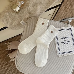Chaussettes Mi-Mollet Basiques À Cœur, Couleur Unie, Légèrement Rebondissantes, Pour Femmes h5 