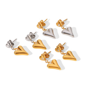 Boucles D'Oreilles Puces Pour Femmes Simple Series Daily Heart En Acier Inoxydable Étanche Couleur Or Avec Zircon h5 Image8