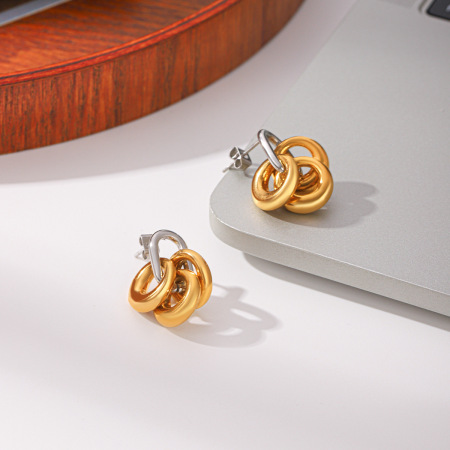 Boucles D'Oreilles Pendantes Rondes Pour Femmes, En Acier Inoxydable Étanche, Couleur Or 2
