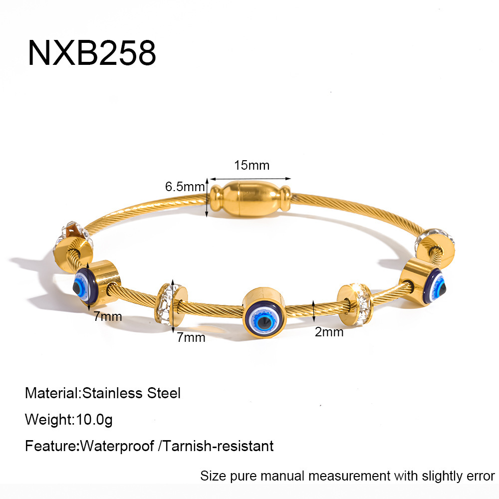 Bracelet Jonc Pour Femme Simple Series Retro Devil'S Eye, Forme Géométrique, Acier Inoxydable, Couleur Or, Zircon, Étanche 