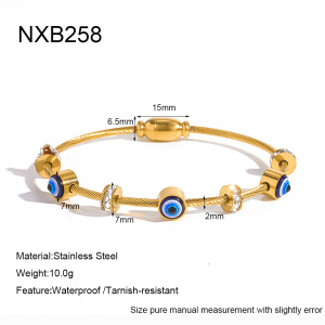 Bracelet Jonc Pour Femme Simple Series Retro Devil'S Eye, Forme Géométrique, Acier Inoxydable, Couleur Or, Zircon, Étanche h5 