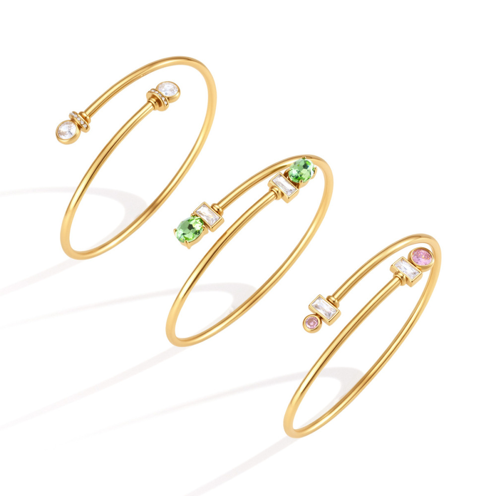 Bracelet Manchette Pour Femme En Acier Inoxydable, Couleur Or, Avec Zircon, Forme Géométrique Simple Et Étanche. Image5