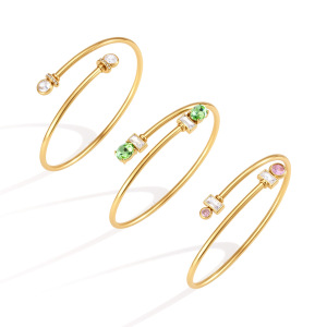 Bracelet Manchette Pour Femme En Acier Inoxydable, Couleur Or, Avec Zircon, Forme Géométrique Simple Et Étanche. h5 Image5