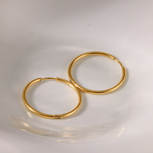 Boucles D'Oreilles Créoles Pour Femmes Simple Series Daily En Acier Inoxydable Étanche Couleur Or h5 Image4