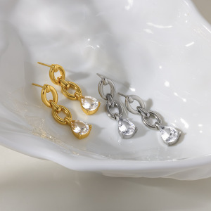 Boucles D'Oreilles Pendantes Pour Femme, En Acier Inoxydable, Couleur Or, Avec Zircon Et Chaîne En Forme De Goutte, Série Simple. h5 Image4