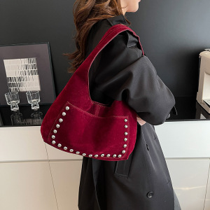 Sacs À Bandoulière Ronds Pour Femmes En Daim Uni À Rivets Et Style Décontracté h5 Image3