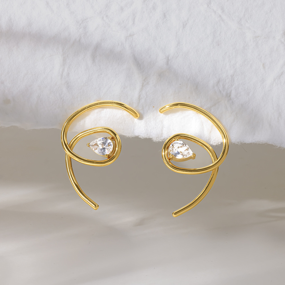 Boucles D'Oreilles Puces Pour Femmes, Collection Simple, En Acier Inoxydable, Étanches, Couleur Or, Avec Zircon. h5Image4