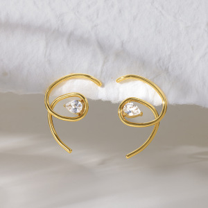 Boucles D'Oreilles Puces Pour Femmes, Collection Simple, En Acier Inoxydable, Étanches, Couleur Or, Avec Zircon. h5 Image4