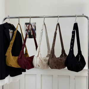 Sac Bandoulière Minimaliste Patchwork Uni En Daim Patchwork, Style Sac À Main h5 Image3