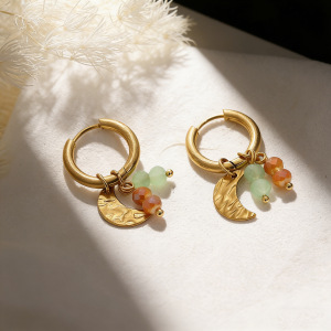 Boucles D'Oreilles Pendantes Pour Femme, Collection Romantique, Motif Papillon, Lune Et Marteau, En Acier Inoxydable Étanche, Couleur Or. h5 Image4