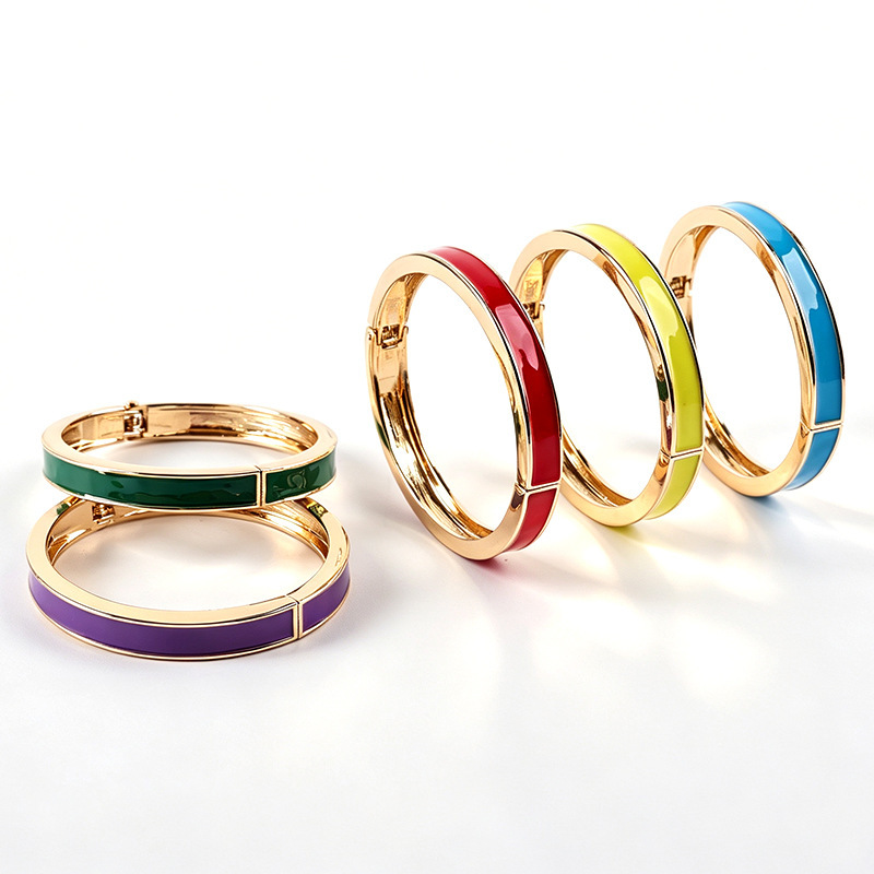 Bracelets Pour Femmes Simple Series Daily Color Lines En Alliage Doré Émaillé Image3