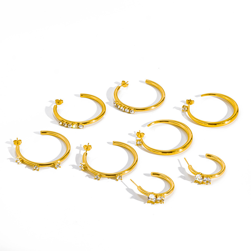 Boucles D'Oreilles Créoles Pour Femmes, Style Elliptique, En Acier Inoxydable, Couleur Or, Étanches, De La Collection Simple Series Daily. h5Image4