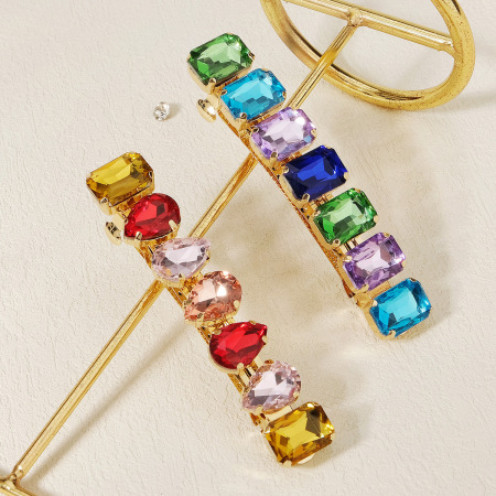 Pinces À Cheveux De Luxe Rétro, Multicolores, En Alliage, Forme Elliptique Et Géométrique, Ornées De Strass.