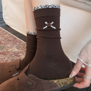 Chaussettes Mi-Mollet À Rayures Rétro Et Imprimé Léopard Pour Femmes h5 Image3