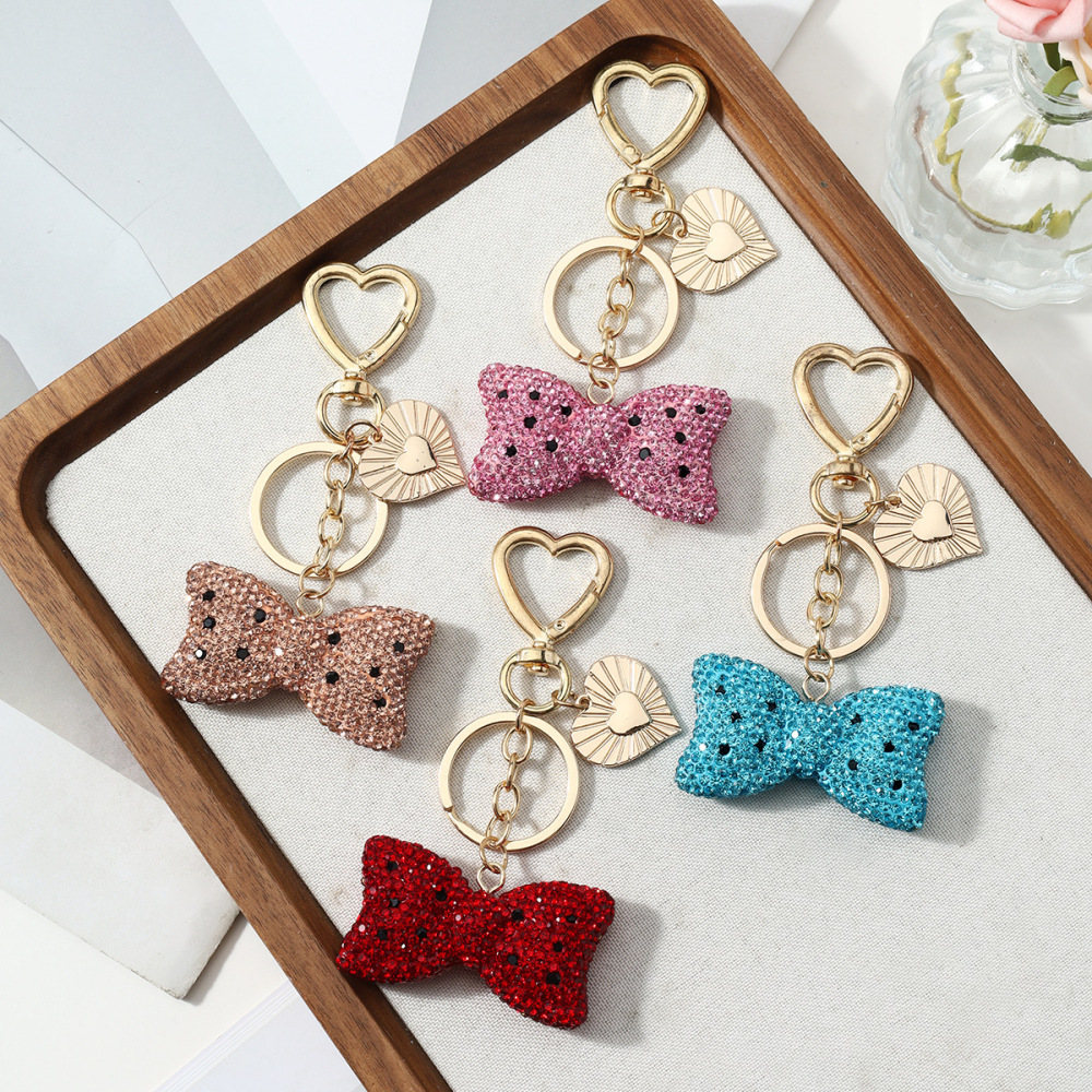 Porte-Clés Luxueux En Alliage, Orné D'Un Nœud Papillon En Forme De Cœur, De Pois Et De Strass, Avec Strass Et D'Un Nœud Papillon. h5Image3
