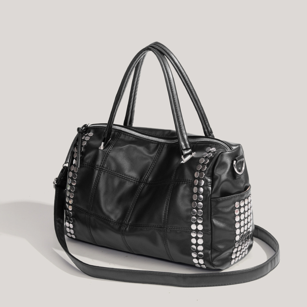 Sacs De Sport Et De Voyage Pour Femmes, Style Décontracté, Avec Quincaillerie Métallique Et Clous, Couleur Unie, En Pu De Qualité Supérieure. Image4