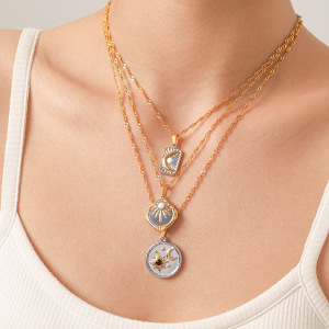 Colliers Pendentifs Pour Femmes Simple Series Daily Sun Moon En Acier Inoxydable Étanche Couleur Or h5 Image4