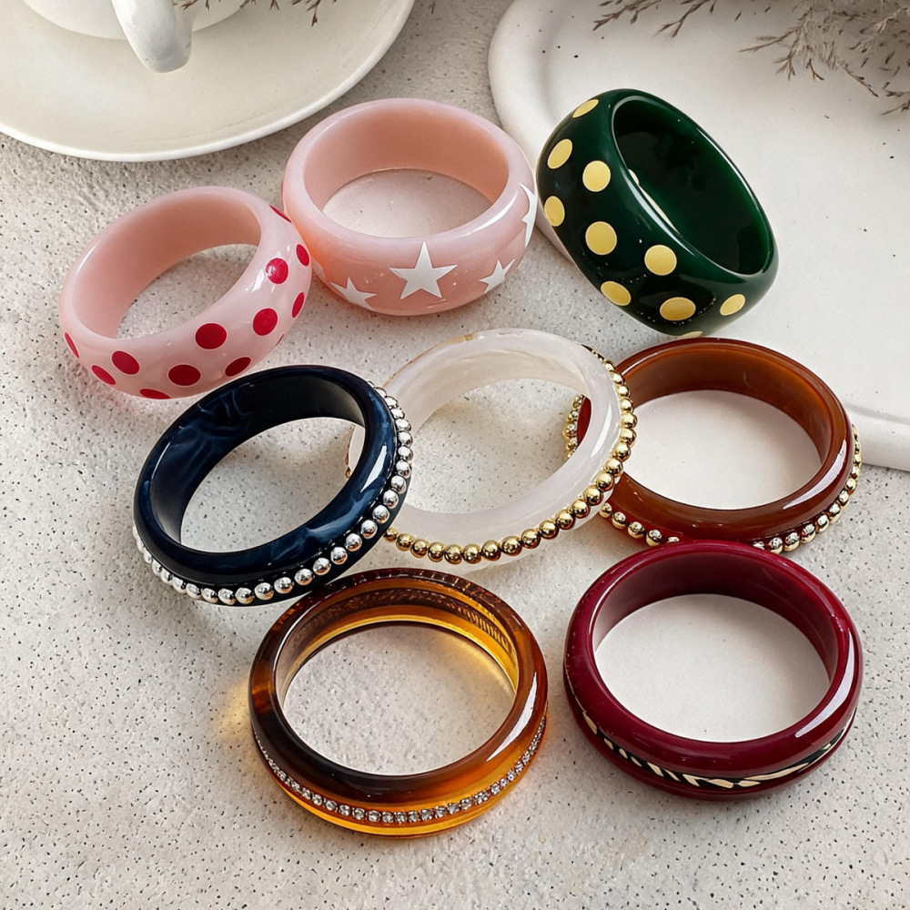Bracelets Pour Femmes En Résine À Pois Rétro Dégradés De Couleurs, Ornés De Perles Artificielles Image4