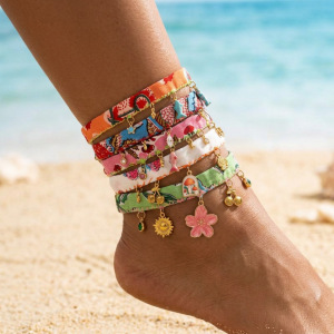 Bracelet De Cheville Romantique En Acier Inoxydable Étanche Couleur Or, Motif Floral Et Poisson, Collection Vacances h5 Image3
