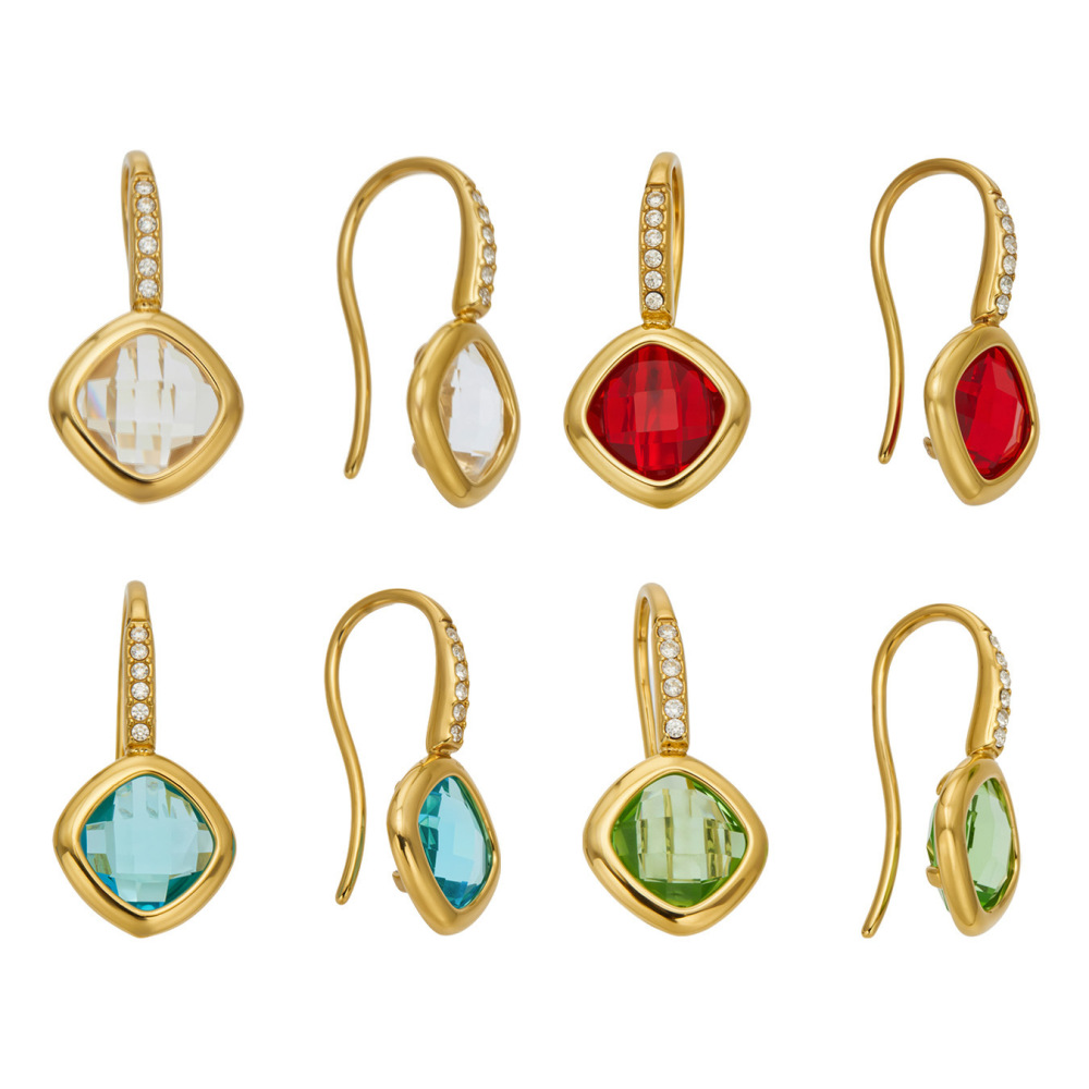 Boucles D'Oreilles Pendantes Pour Femme, Collection Luxueuse, Forme Géométrique Simple, Acier Inoxydable, Étanches, Couleur Or, Zircon Et Verre. Image5